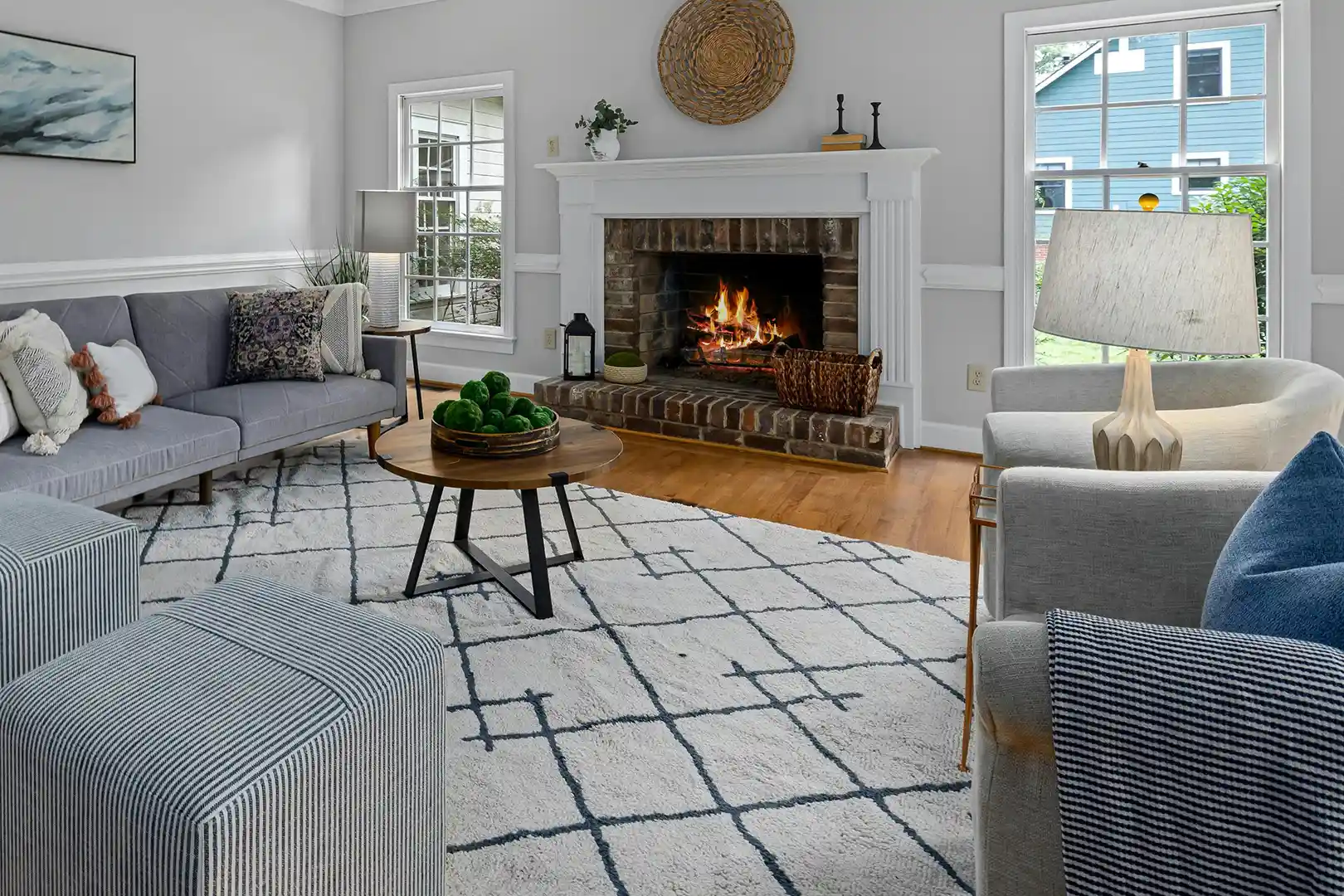 WETT certified inspector examining brick fireplace during home inspection in Guelph Ontario